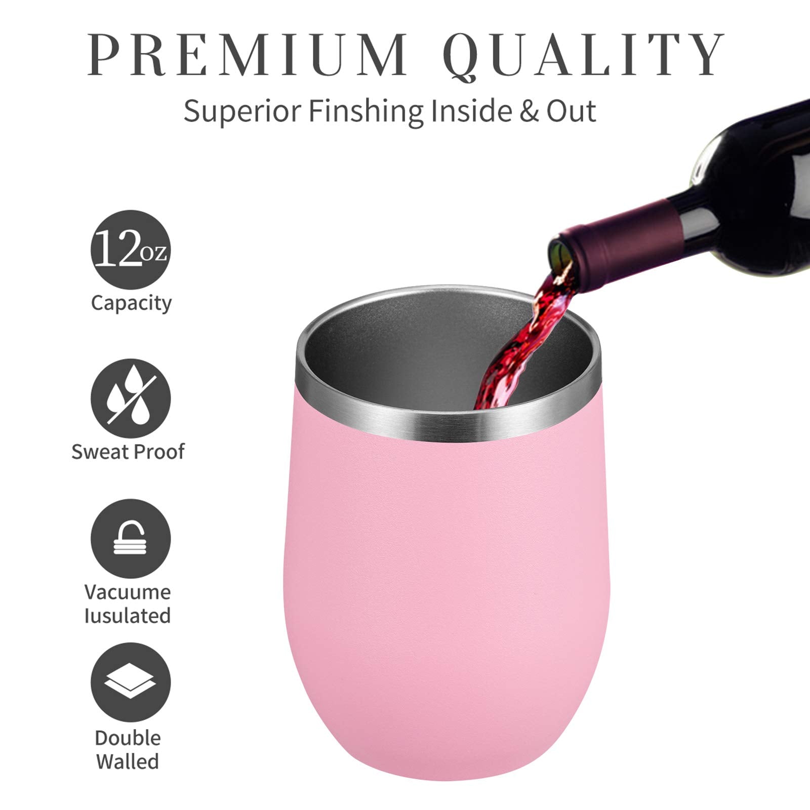 MEWAY tumbler acero inoxidable 304 18/8 rosa, duradero para viajes.