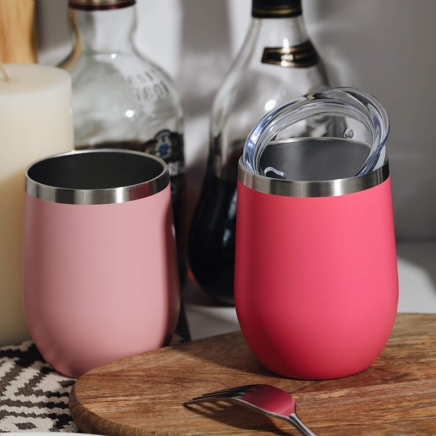 MEWAY tumbler anti-derrame rosa, seguro para niños y adultos.