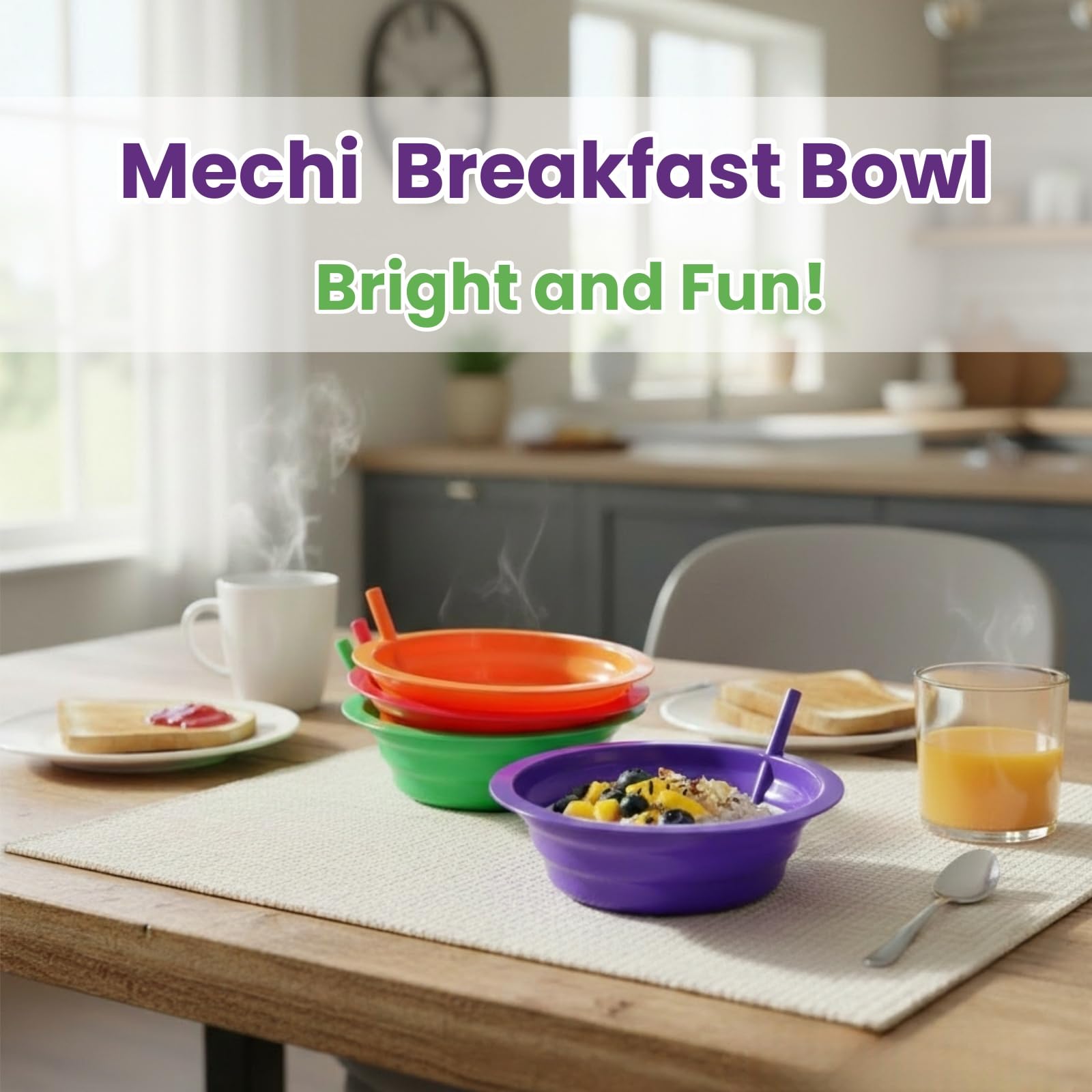 Mezchi cuenco morado con pajita, perfecto para leche y cereal