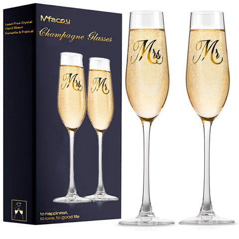 Copas de champagne Mfacoy Sr y Sra con grabado delicado para bodas
