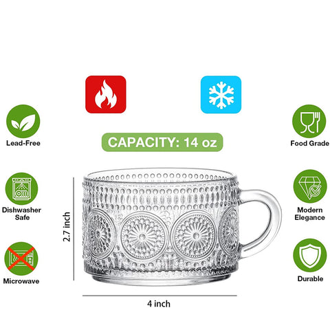 Mfacoy cristal 14oz con asa, perfecta para latte cremoso.