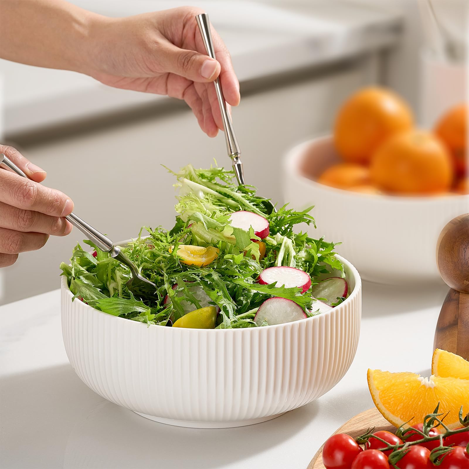 Mfacoy ensaladera blanca apta para microondas, calentamiento cómodo.