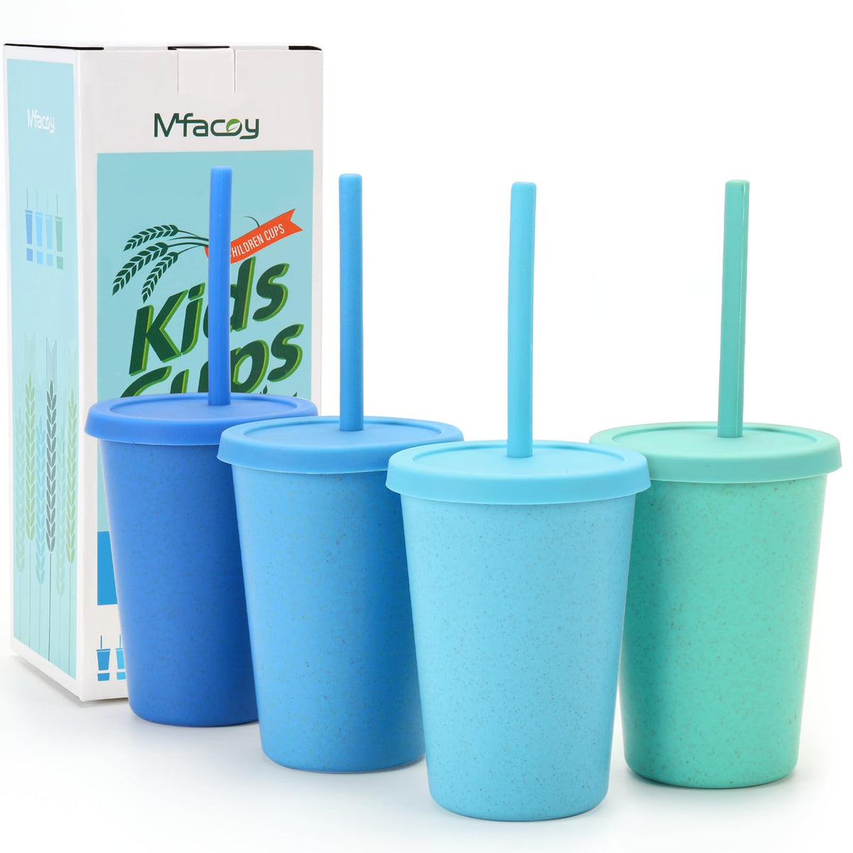 Taza de trigo Mfacoy 10oz con tapa y pajitas, ideal para niños, segura y ligera.