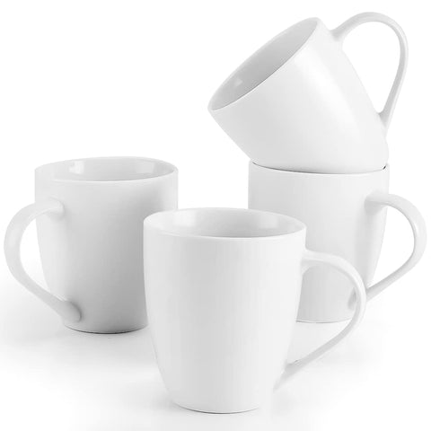 Tazas blancas Mfacoy 16 oz, juego de 4, ideales para café diario.