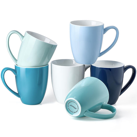 Mfacoy tazas cafe porcelana azul 13 oz con mango cómodo para uso diario