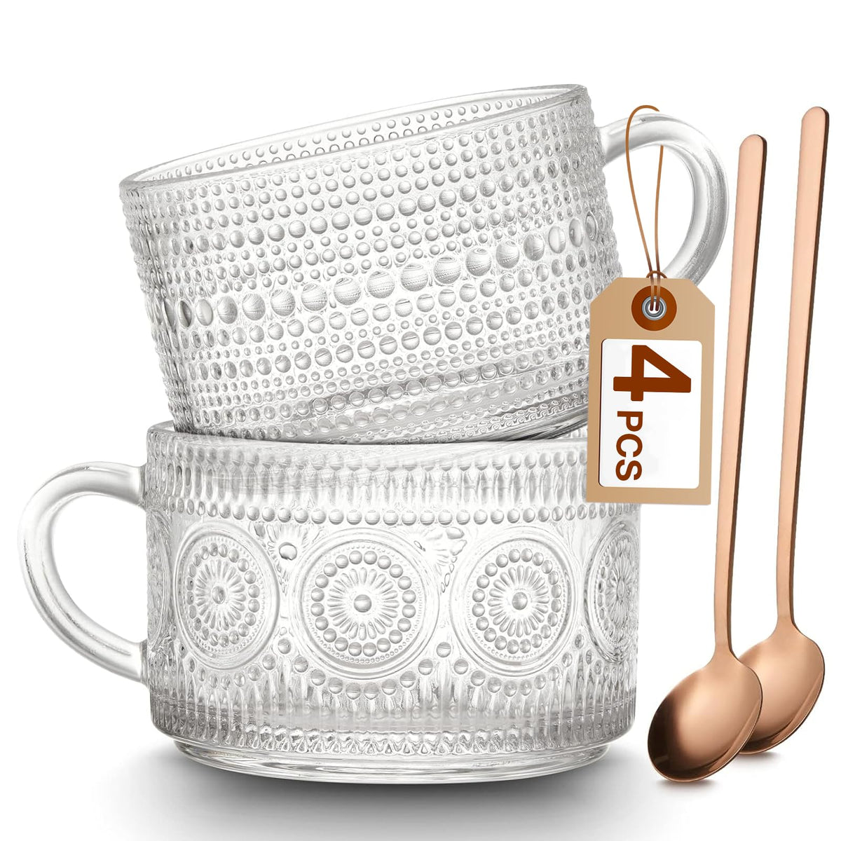 Mfacoy tazas vintage con asa y relieve, ideales para cappuccino cremoso.