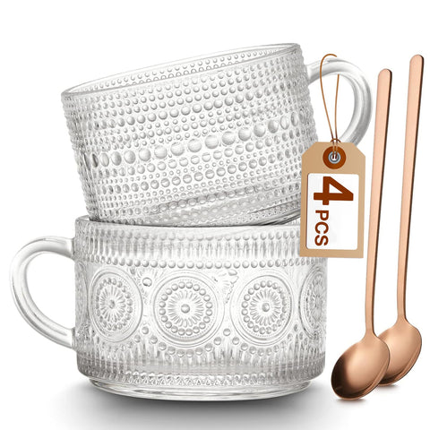 Mfacoy tazas vintage con asa y relieve, ideales para cappuccino cremoso.