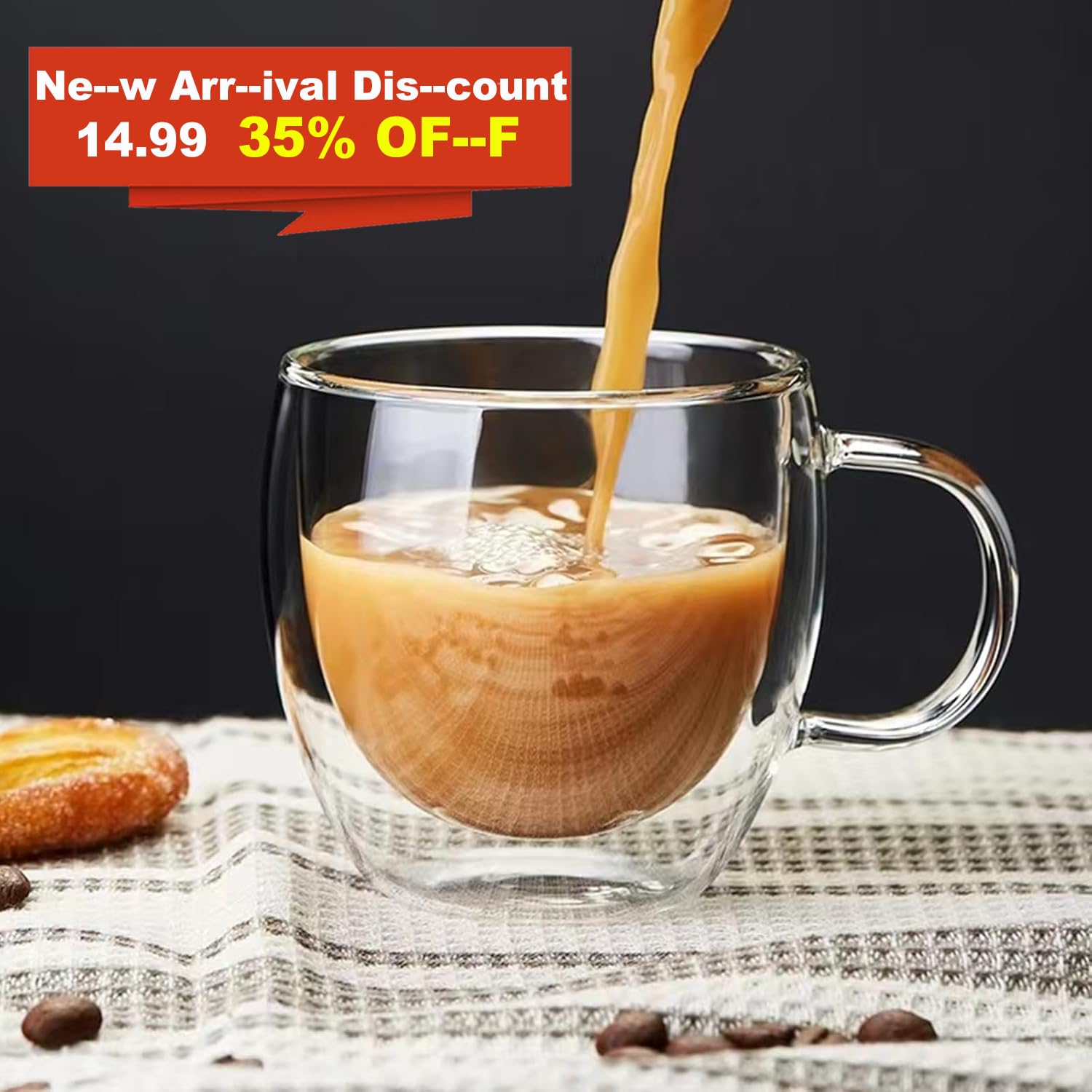 Vaso Mfacoy vidrio borosilicato resistente al calor, mantiene la bebida caliente.