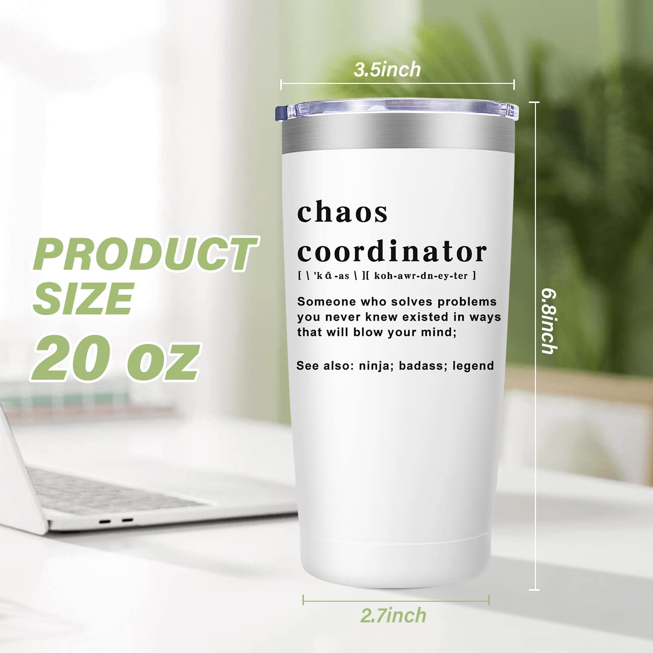 Chaos Coordinator Tumbler de MFGNEH, cuerpo de acero inoxidable de grado alimentario para bebidas seguras
