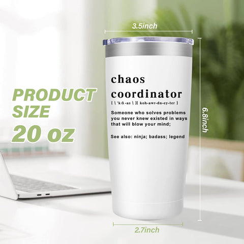 Chaos Coordinator Tumbler de MFGNEH, cuerpo de acero inoxidable de grado alimentario para bebidas seguras