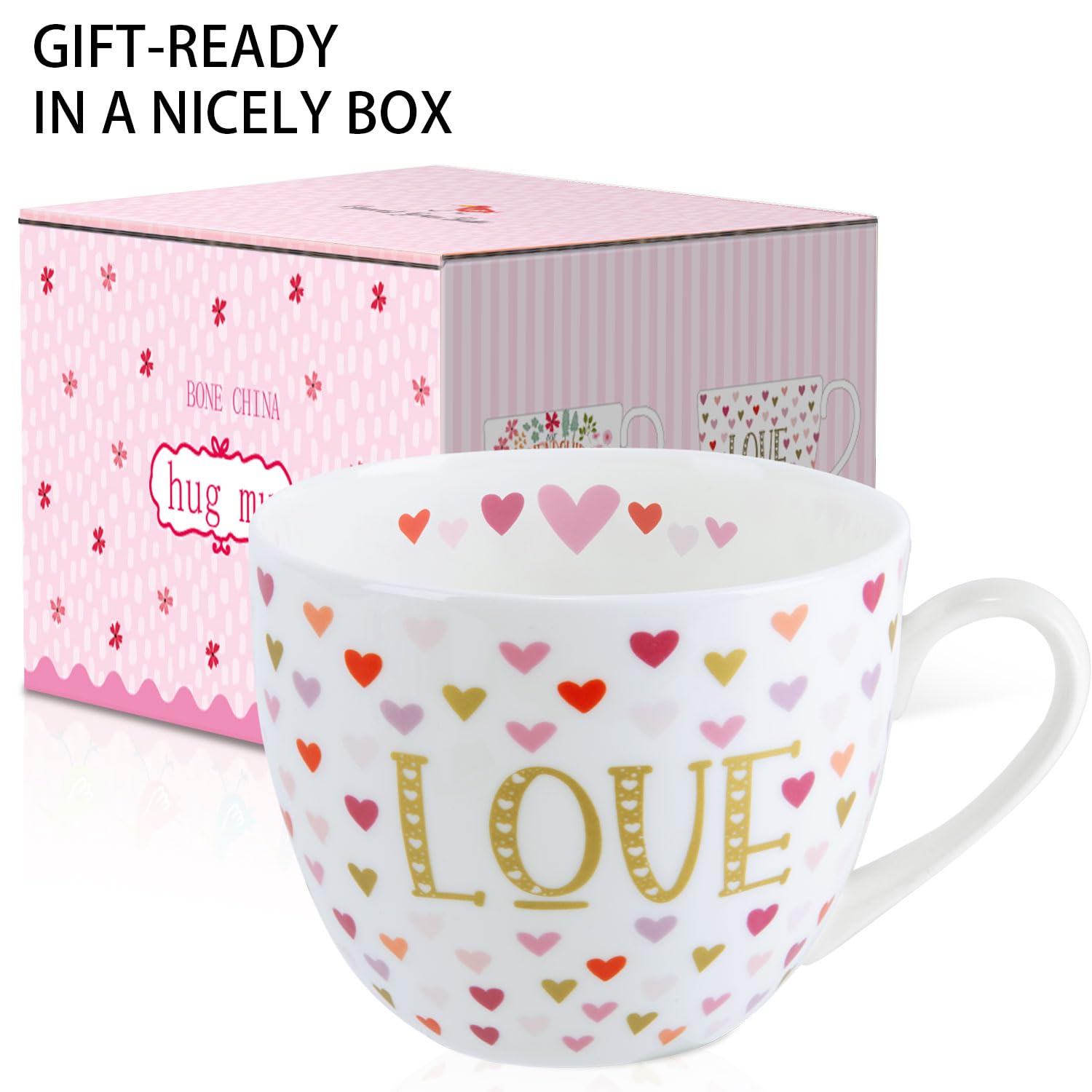 Taza MFoffice Amor Corazón 20oz en cerámica de hueso, alta durabilidad