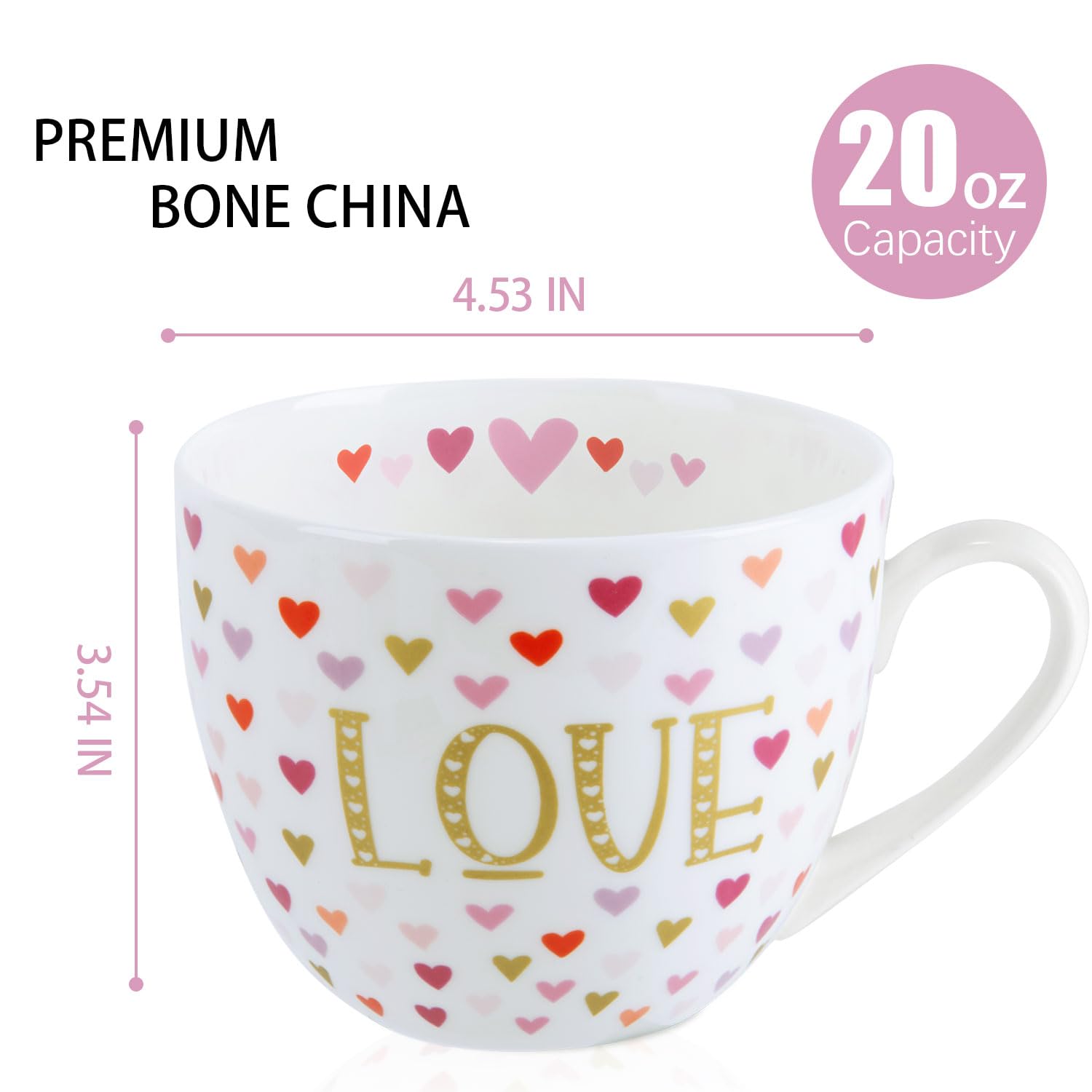 Taza MFoffice Amor Corazón 20oz con manija ergonómica para sostener cómodamente