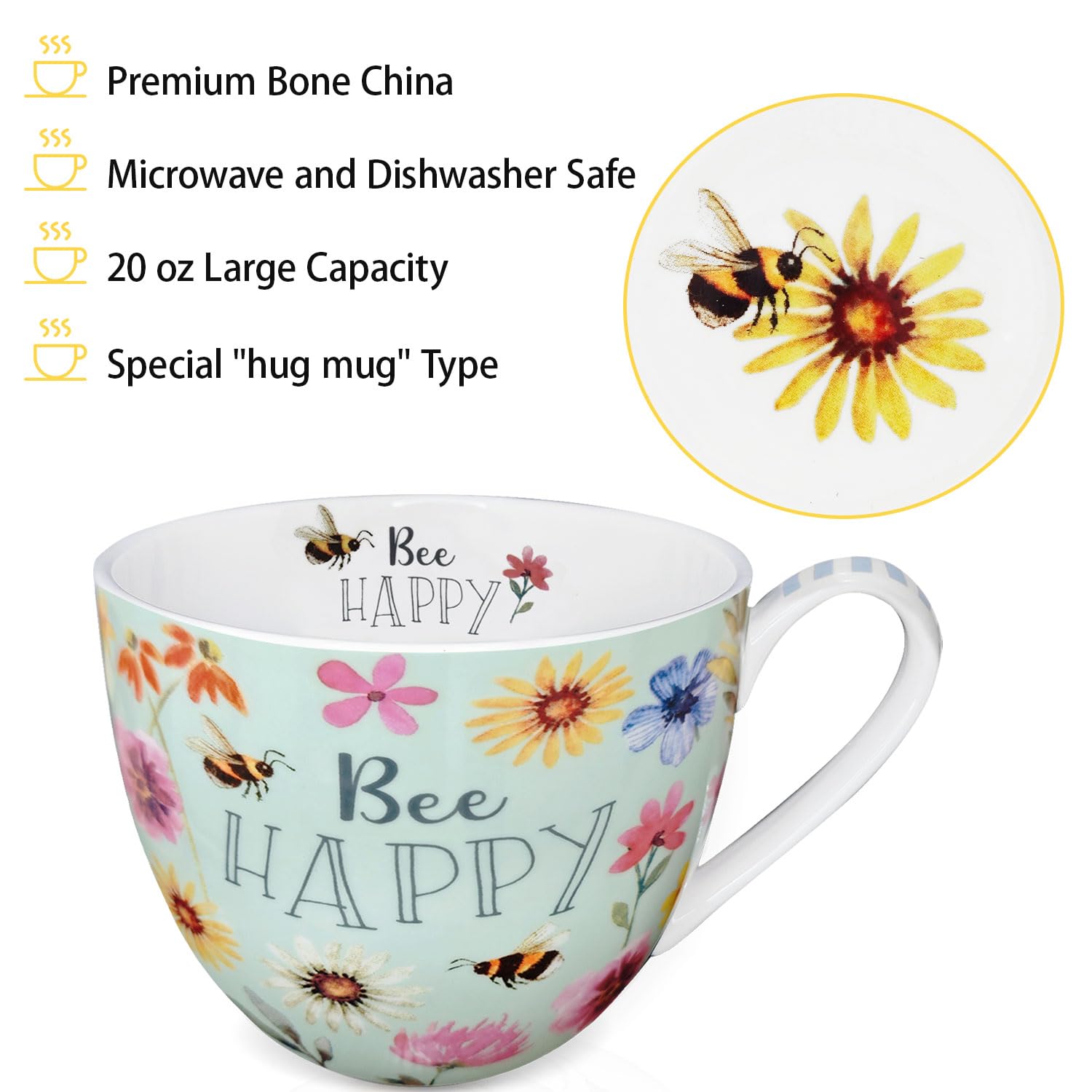 MFoffice Taza China de Hueso: porcelana de alta calidad, apta para microondas.