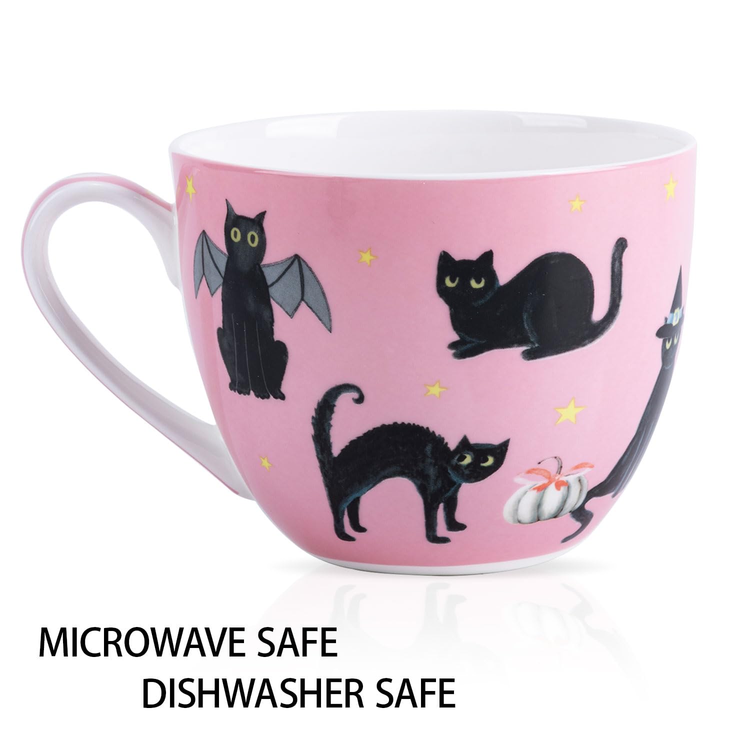 Taza MFoffice Desfile de gatos con calabazas y estrellas, diseño festivo.