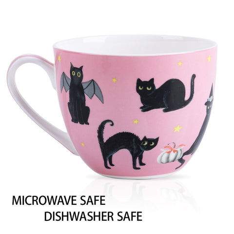 Taza MFoffice Desfile de gatos con calabazas y estrellas, diseño festivo.