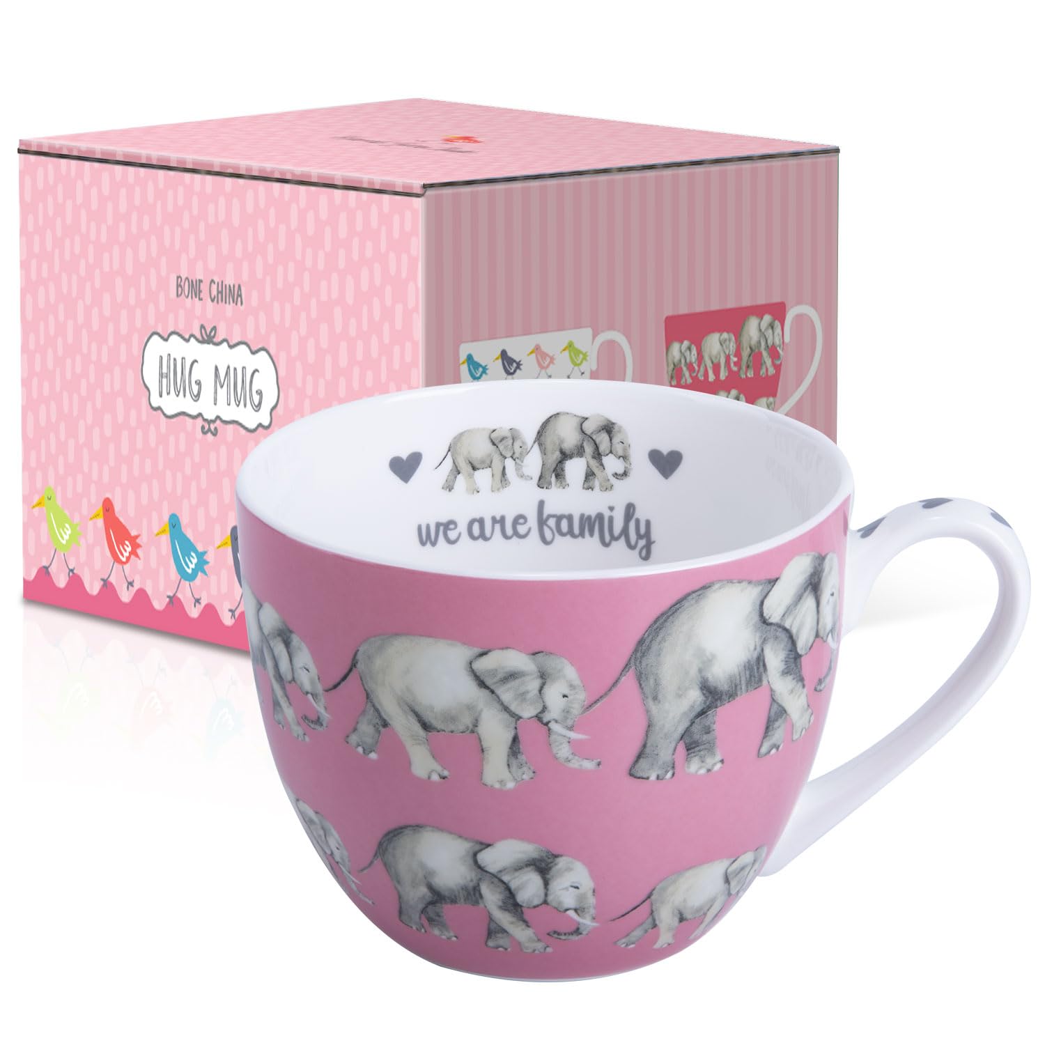 MFoffice taza-elefantes-circulando: símbolo de familia y unión alrededor de la taza.
