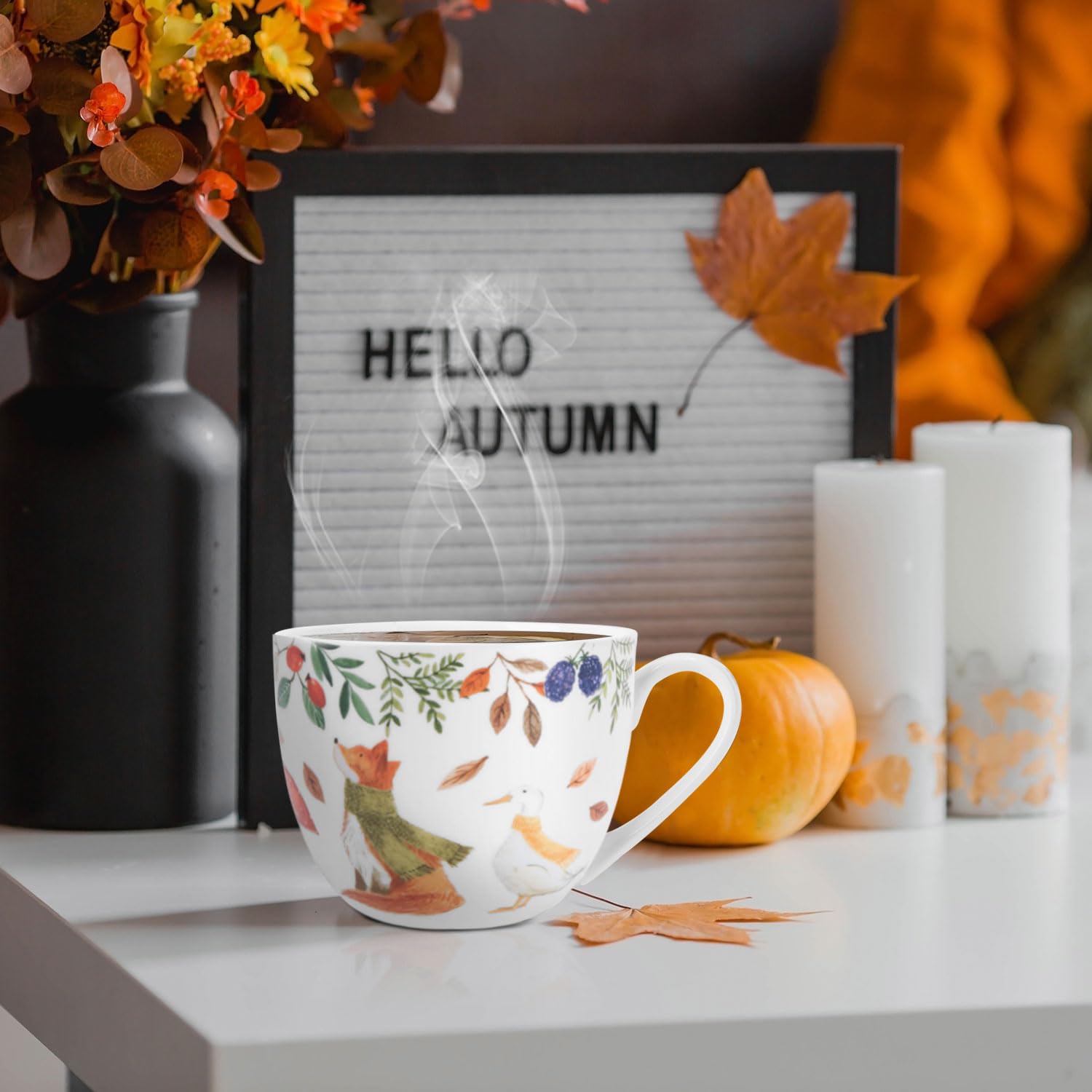 MFoffice taza de hueso con zorro y pañuelo dentro, toque secreto para sorprender.