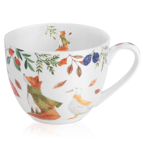 MFoffice taza de hueso con zorro en bosque otoñal, ideal para café caliente por la mañana.