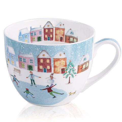 MFoffice Taza Navidad Patinaje: ideal para chocolate caliente junto al pueblo nevado.