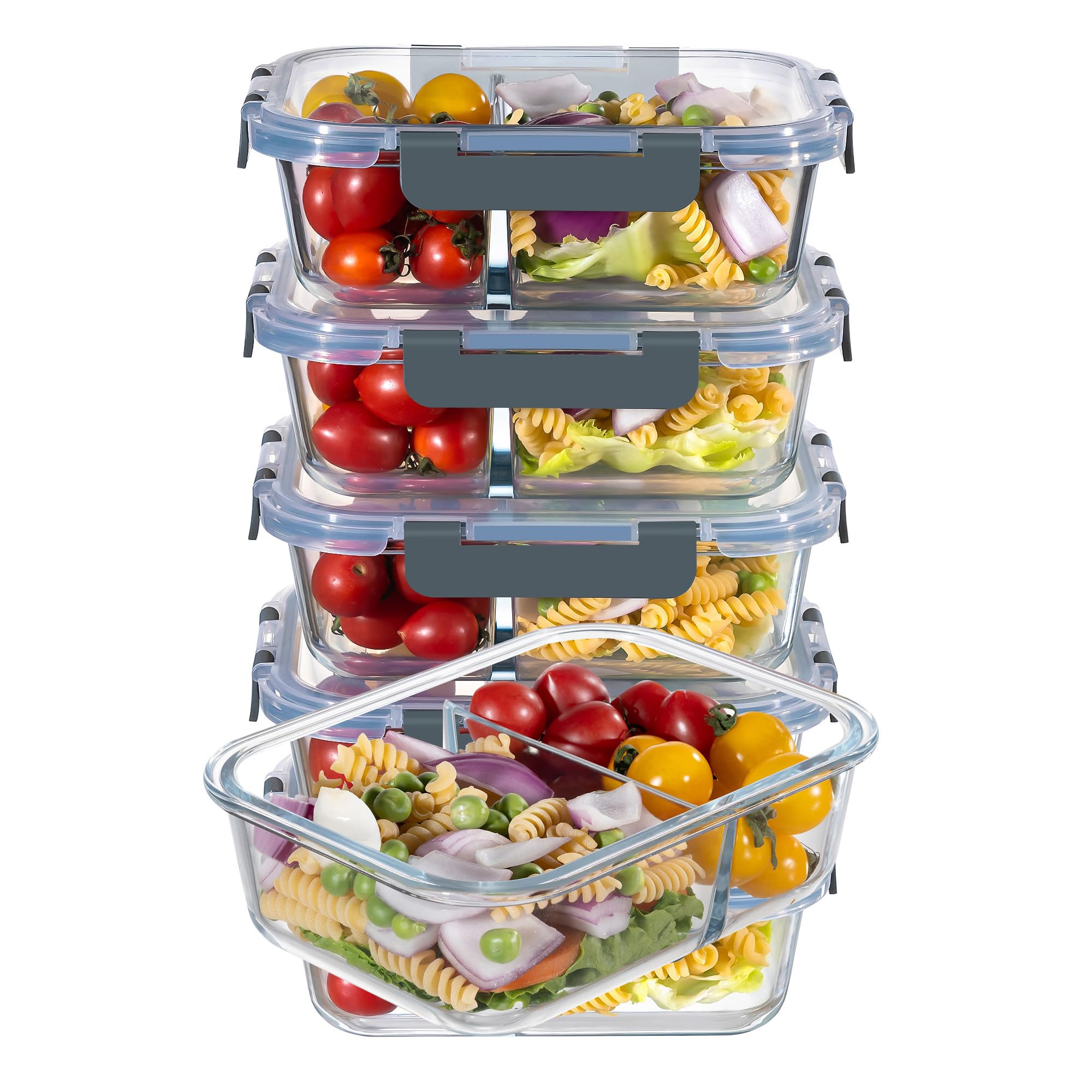 MFY 5 pack contenedores vidrio 36oz con 2 compartimentos