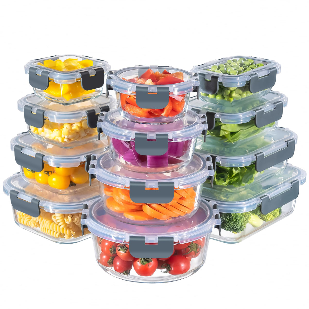 MFY contenedores vidrio rectangulares 36oz con tapas herméticas para conservar alimentos