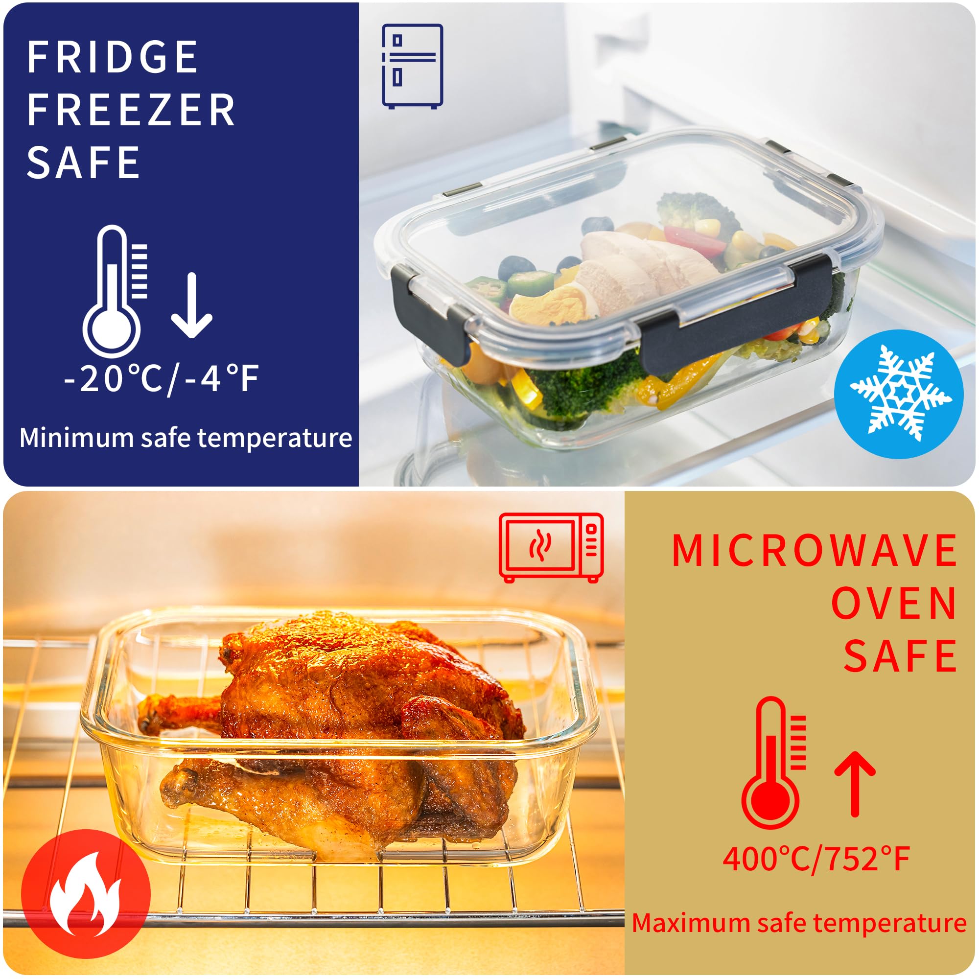 MFY contenedores vidrio rectangulares 6oz perfectos para snacks y raciones pequeñas