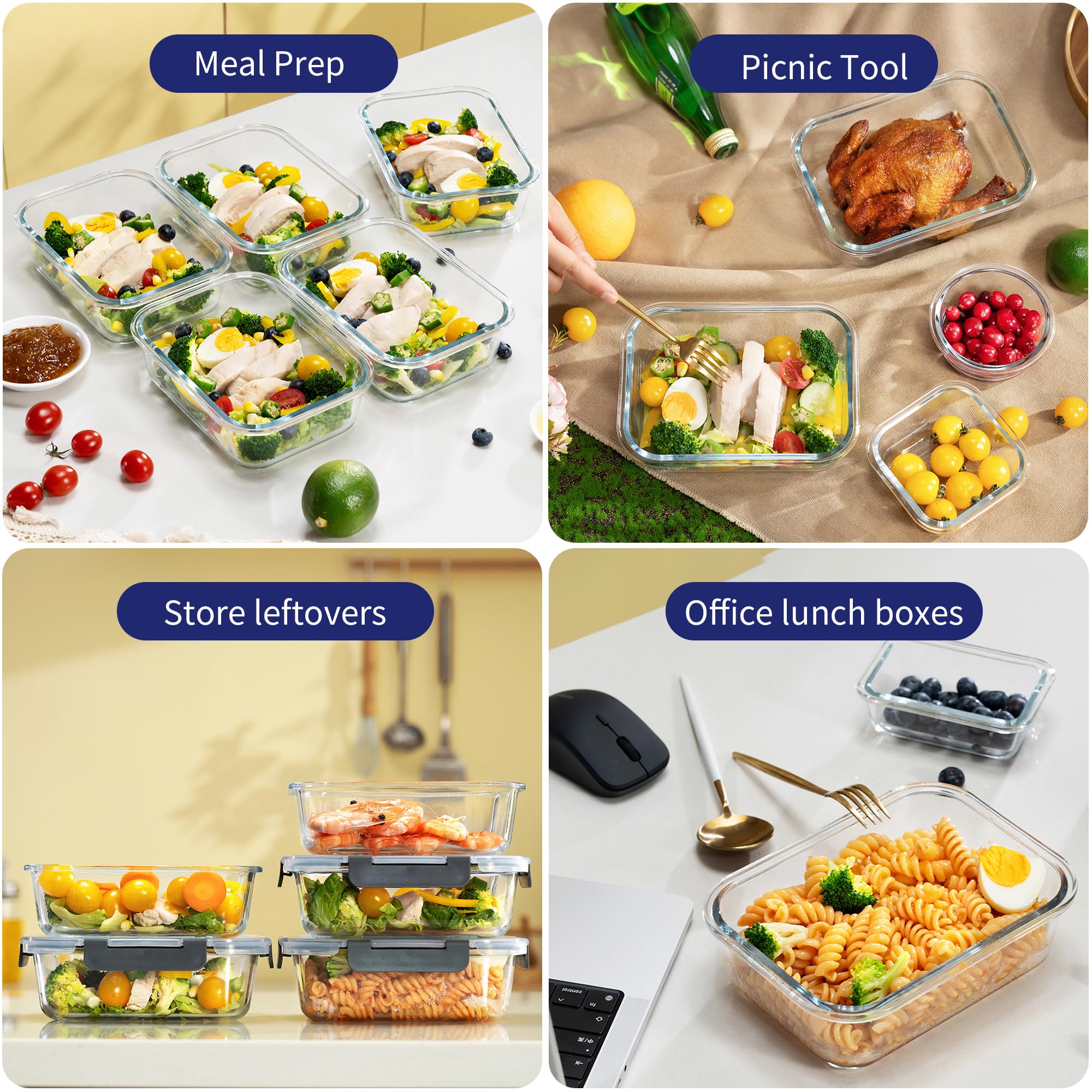 MFY contenedores vidrio redondos 31oz para ensaladas y salsas sin derrames