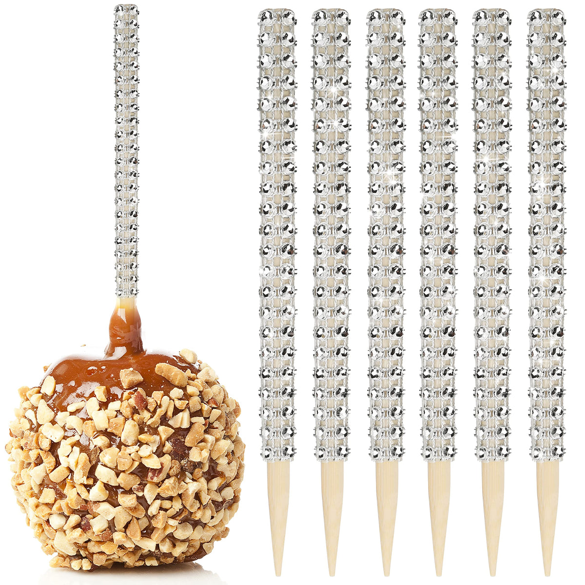 MGWOTH palitos para manzana caramelizada con brillo elegante en la mesa de postres.