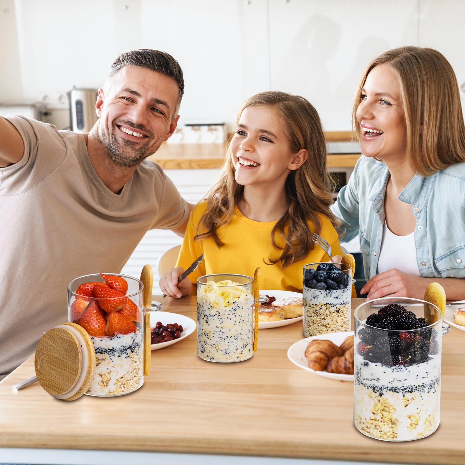Tarros de cristal MHDCLY con tapas herméticas, almacenamiento versátil para desayunos.