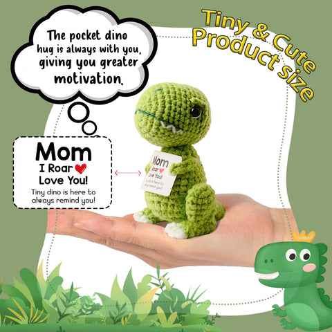 MHSMHL dino-crochet-mensaje-apoyo: adorno tierno que recuerda tu cariño.