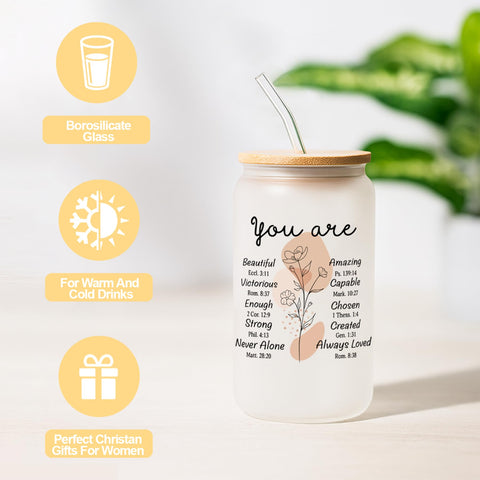 MHSMHL vaso de cristal con frases bíblicas para inspiración diaria.