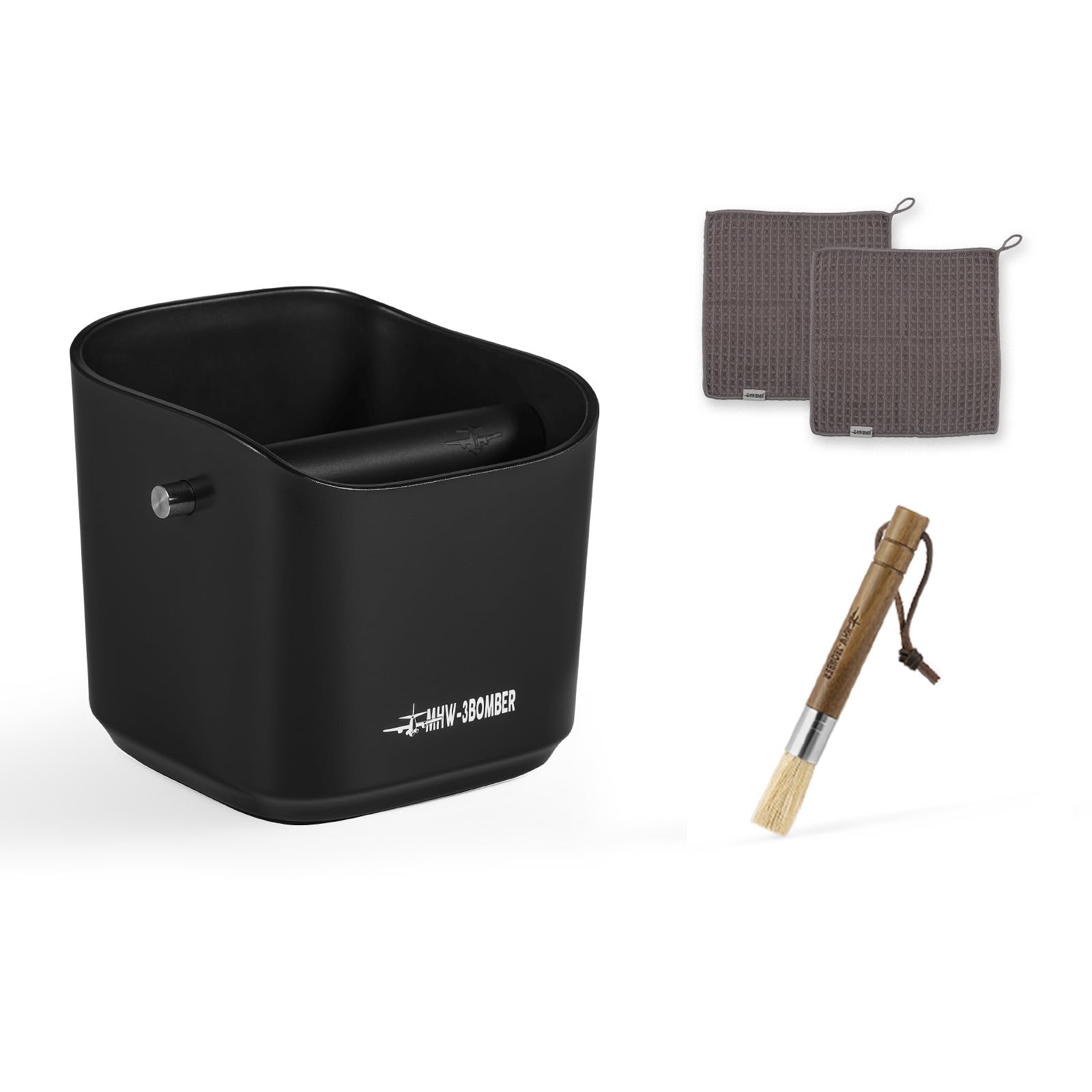 MHW-3BOMBER caja para posos de espresso con boca inclinada para evitar residuos.
