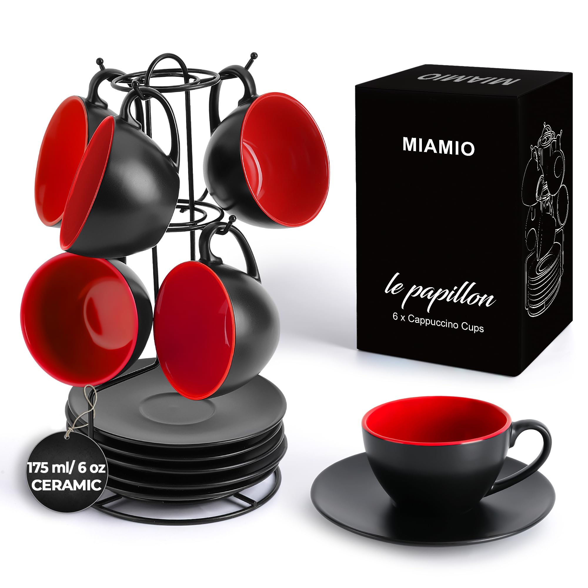 MIAMIO Le Papillon tazas capuchino cerámicas apilables para servicio diario elegante.