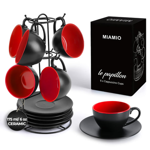 MIAMIO Le Papillon tazas capuchino cerámicas apilables para servicio diario elegante.