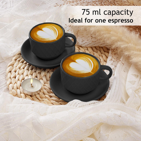 MIAMIO Palmanova taza espresso 2.5 oz destaca tamaño compacto para uso diario.
