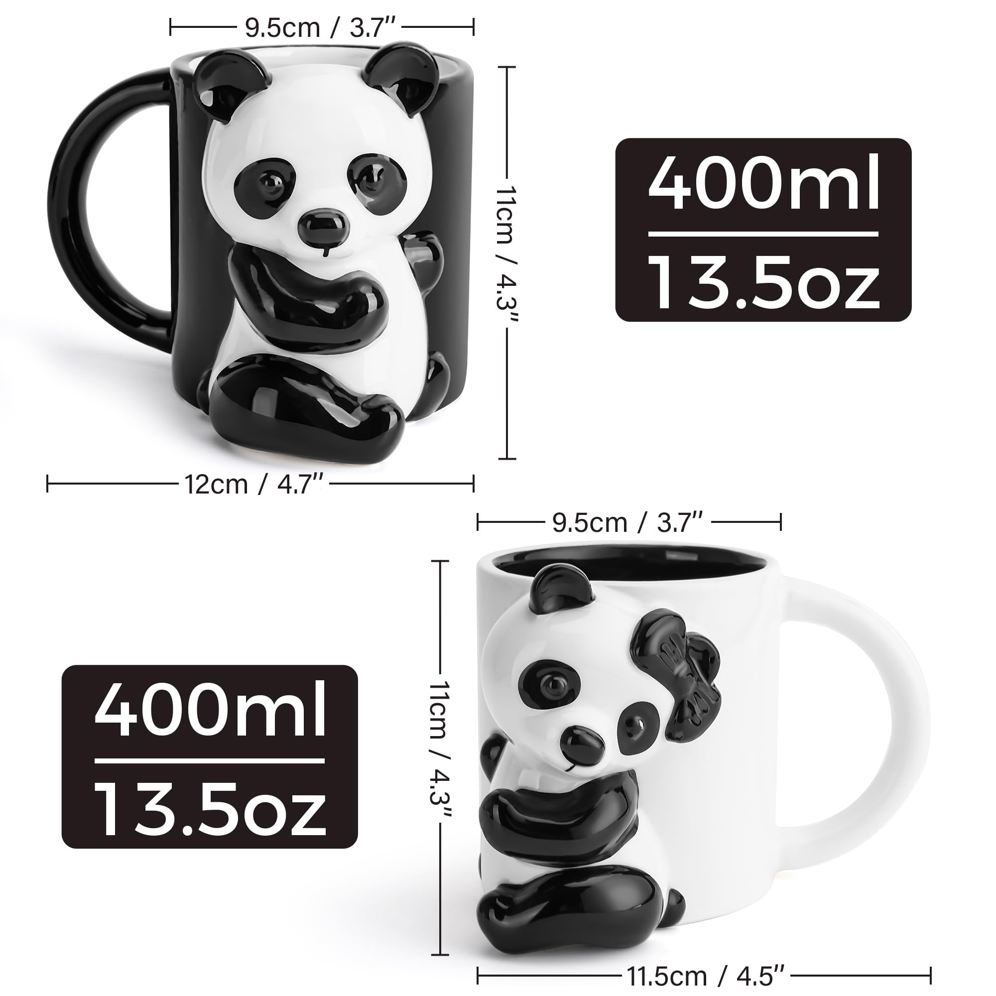 MIAMIO Panda Ceramic Cup asa ergonómica para un agarre cómodo.