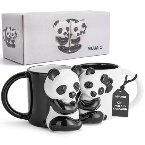 MIAMIO Panda Ceramic Cup con diseño 3D en frente, ideal para café matutino.