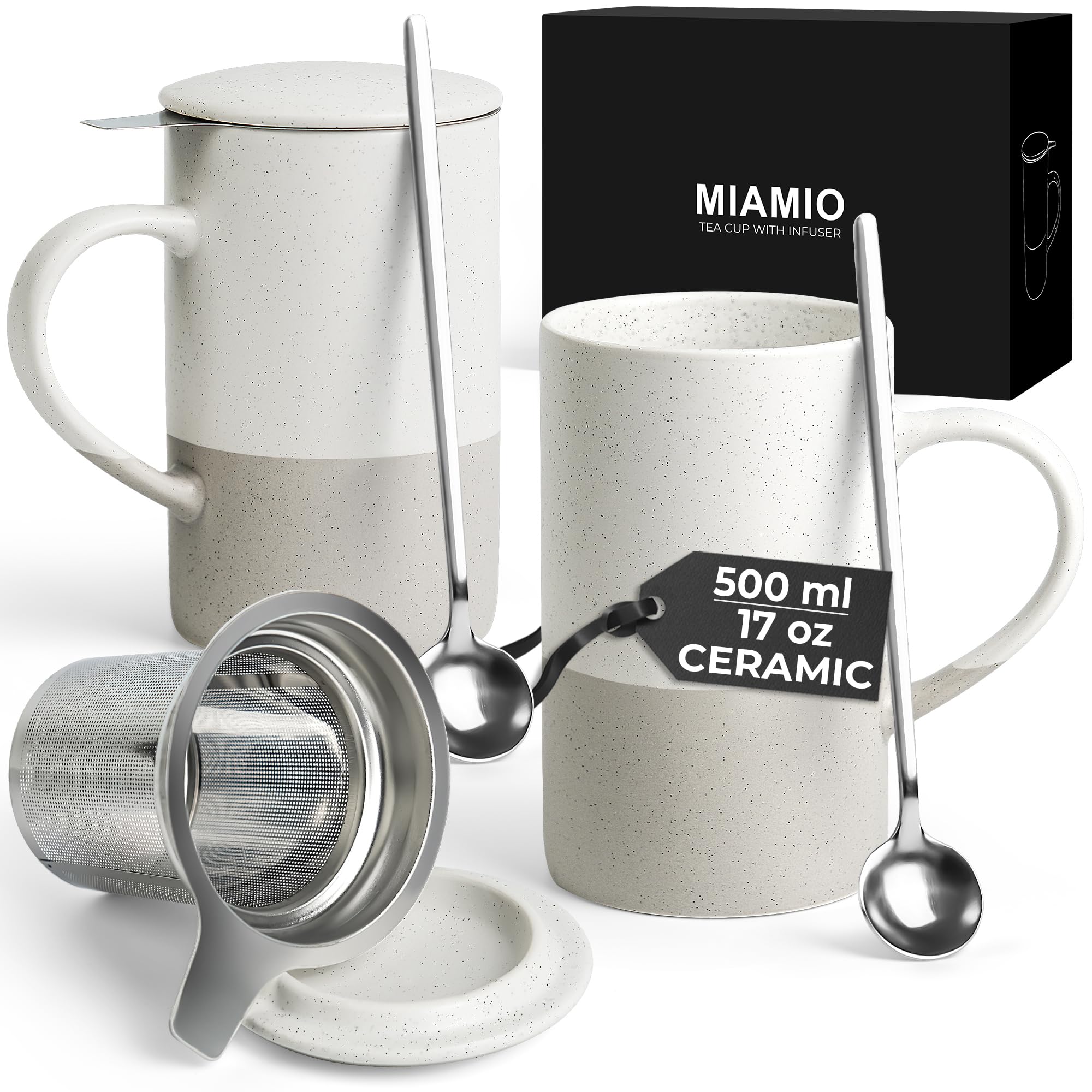 MIAMIO: conjunto de tazas cerámicas 500 ml con infusor y tapa para mejor infusión.