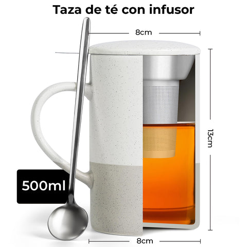 MIAMIO: taza cerámica 500 ml con infusor para infusionar hojas sueltas.
