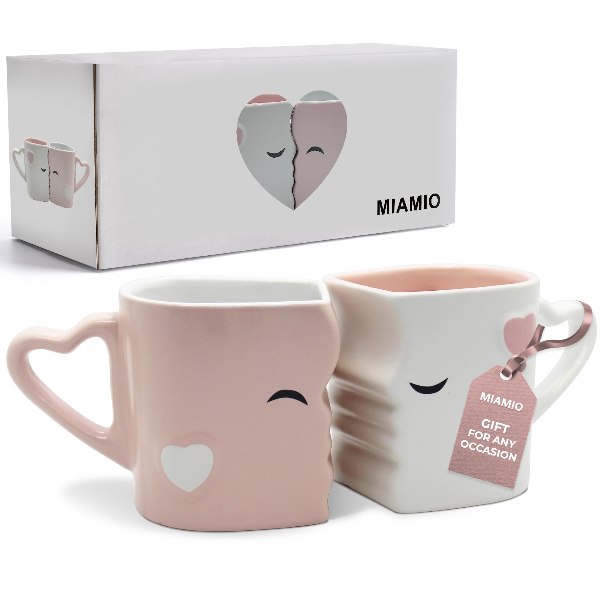 MIAMIO tazas beso rosa de cerámica con caja regalo, duraderas y aptas para compartir café