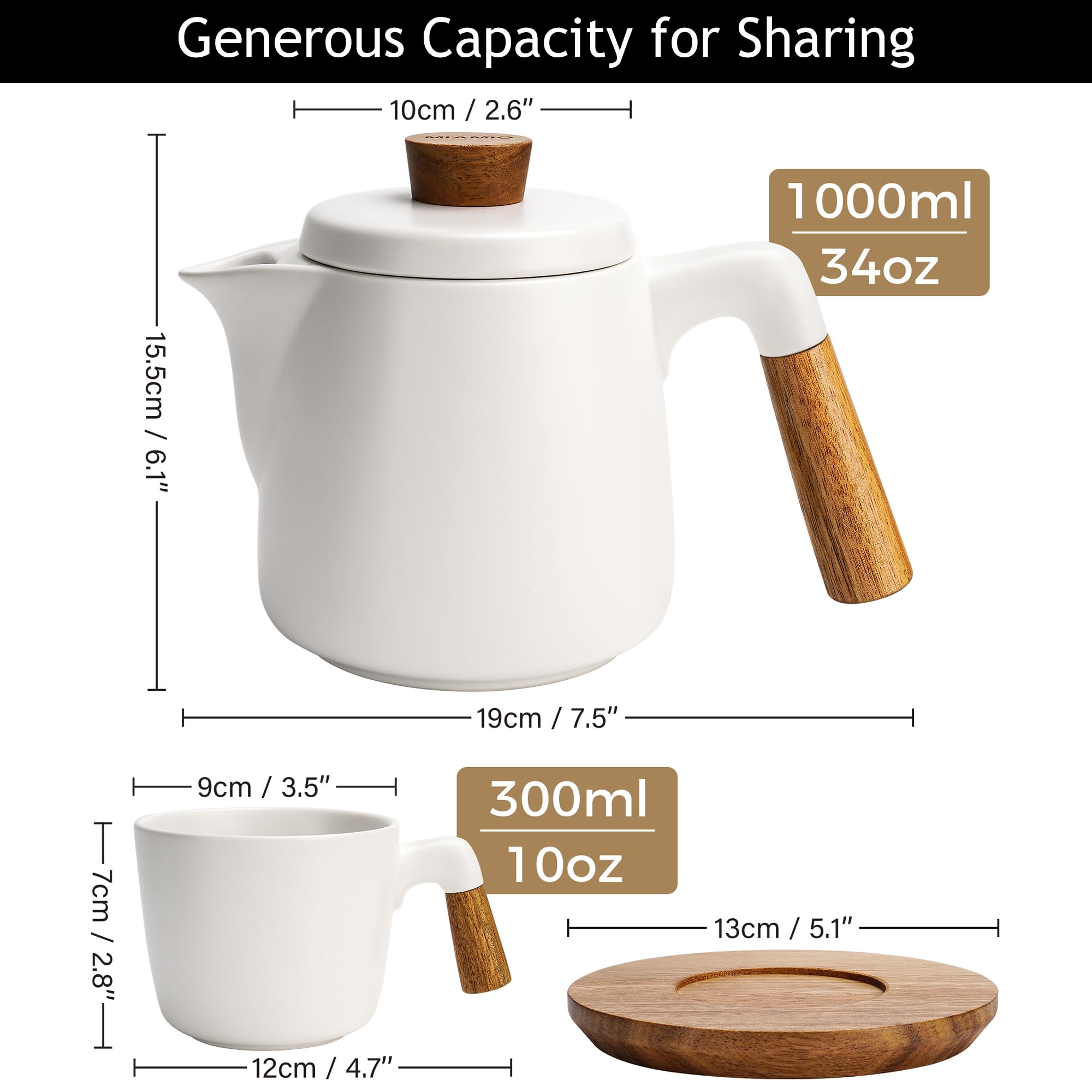 MIAMIO tazas cerámicas de 10 oz, cuatro unidades para servicio diario