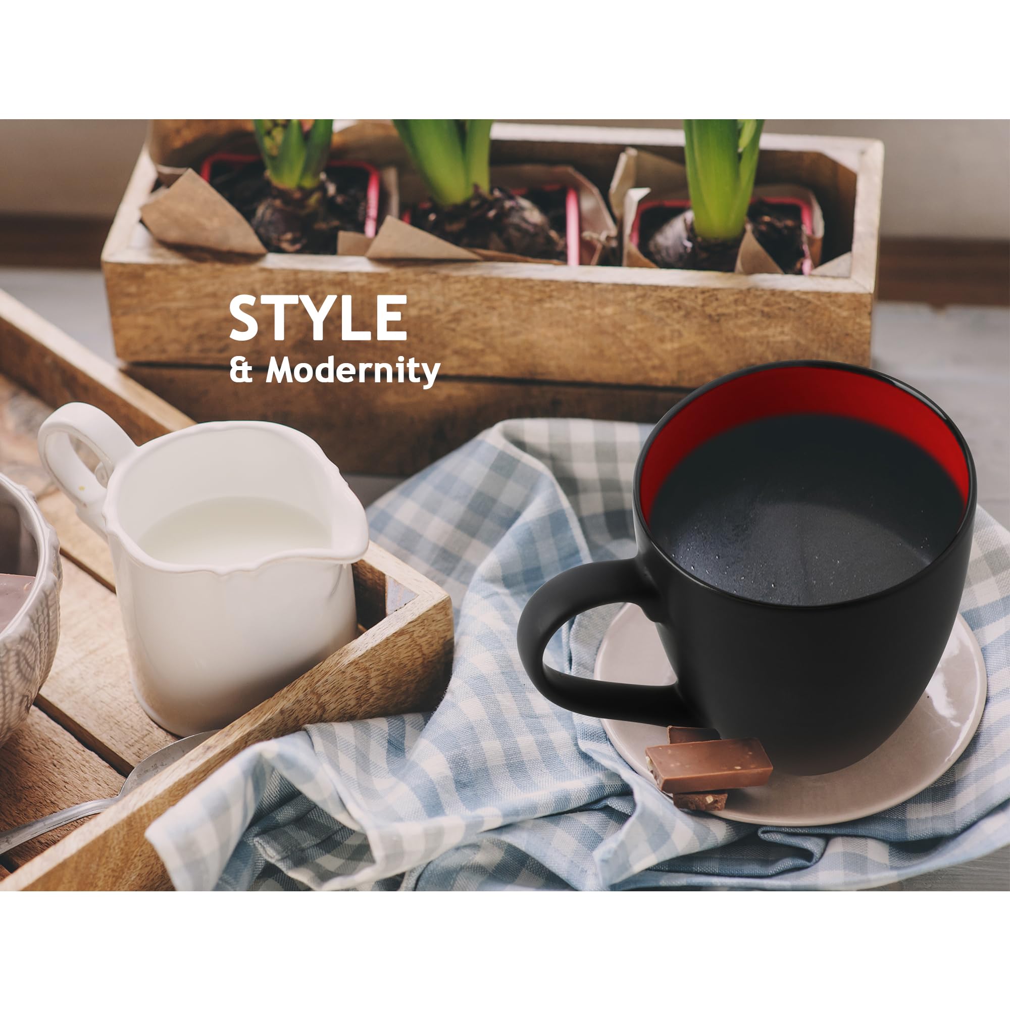 Taza MIAMIO de diseño elegante, apta para microondas y lavavajillas.