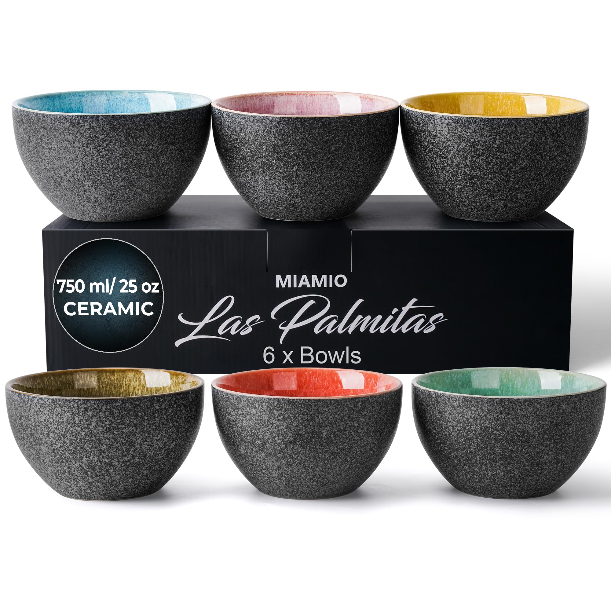 MIAMIO Las Palmitas tazones cerámicos 25 oz aptos para microondas, ideales para cereales.