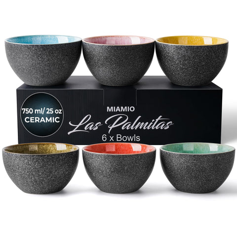 MIAMIO Las Palmitas tazones cerámicos 25 oz aptos para microondas, ideales para cereales.