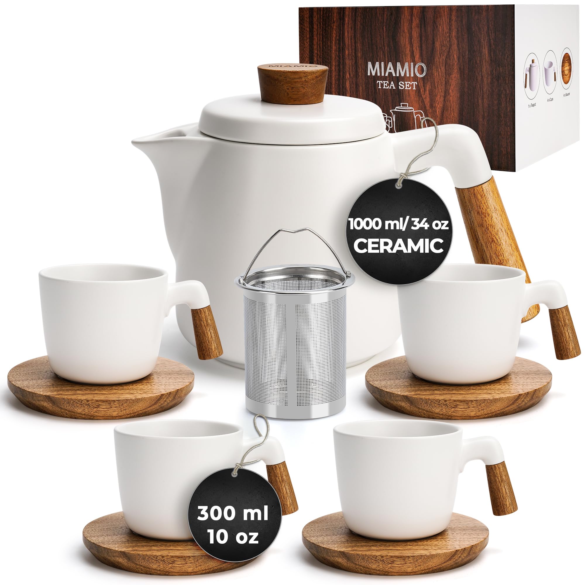 MIAMIO tetera cerámica con infusor para infusionar té y aromatizar momentos