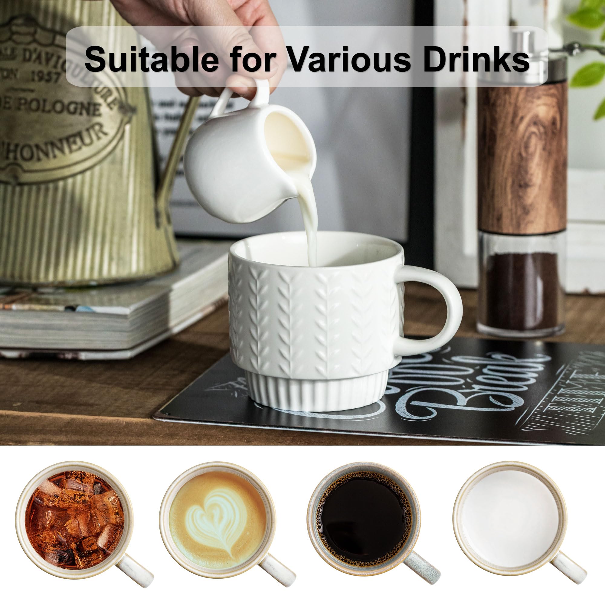 Capacidad de 13 onzas, ideal para espresso, latte o té.