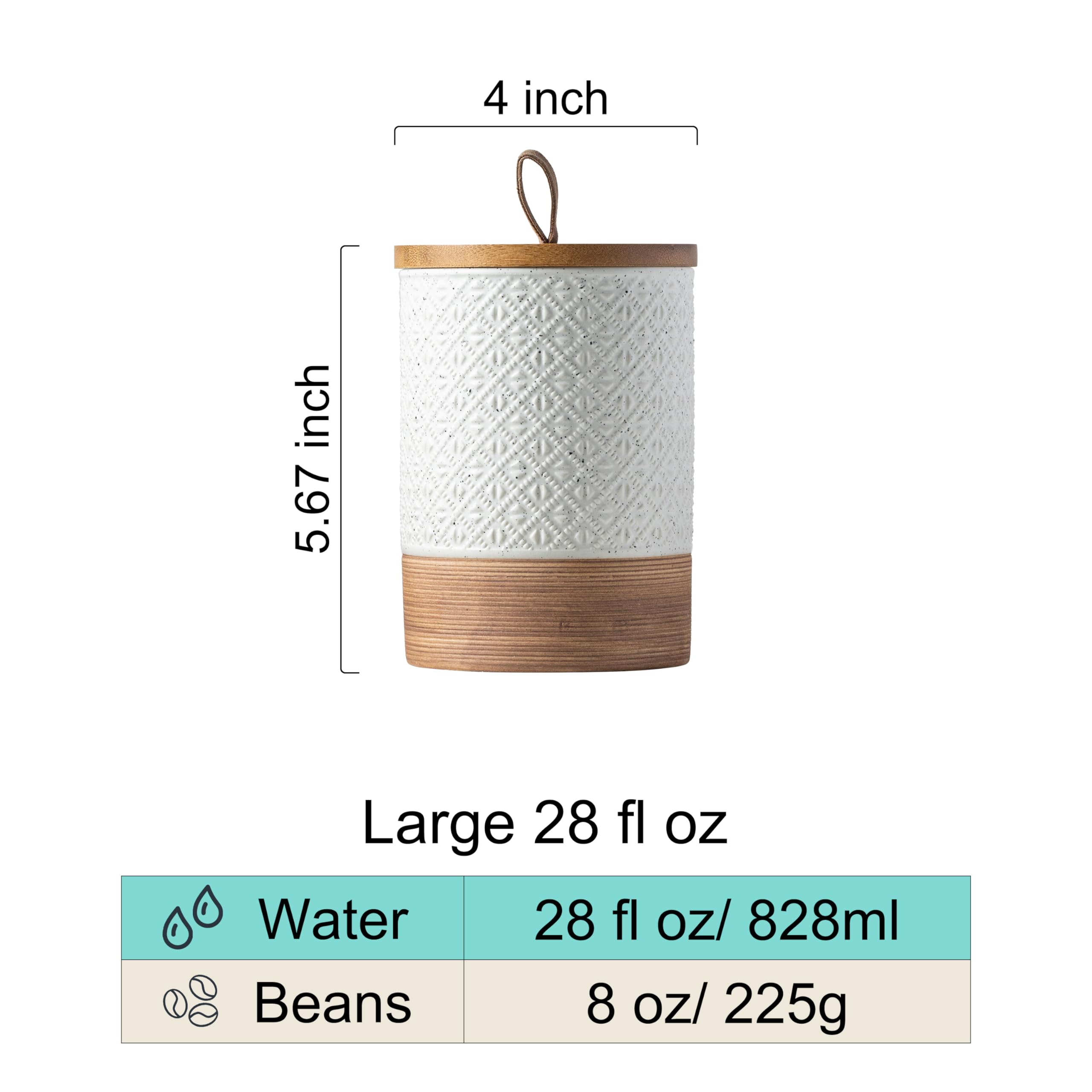 Capacidad de 28oz de Miamolo para mantener café o granos frescos.