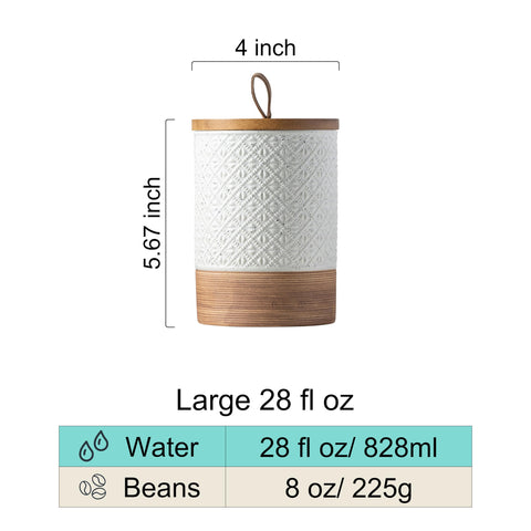Capacidad de 28oz de Miamolo para mantener café o granos frescos.