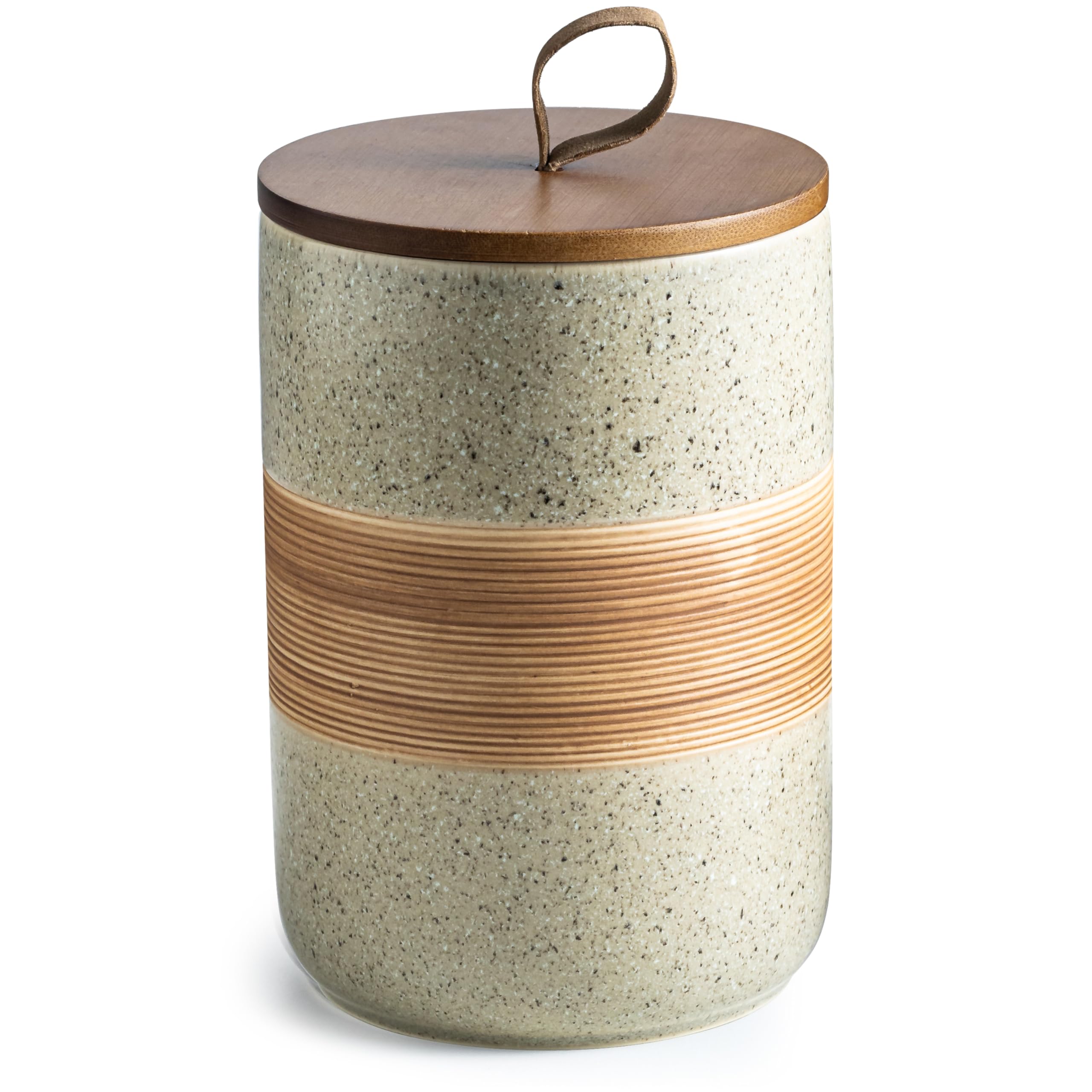 Miamolo jarra cerámica grande con tapa de madera, ideal para café