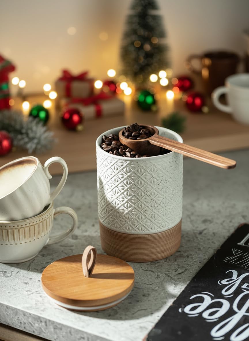 Jarra cerámica Miamolo 64 onzas con sello hermético para mayor frescura de café.